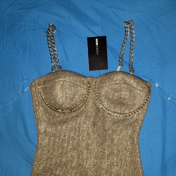 FASHION NOVA GOLD STRETCHY DRESS CHAIN STRAPS XS - Picture 6 of 10